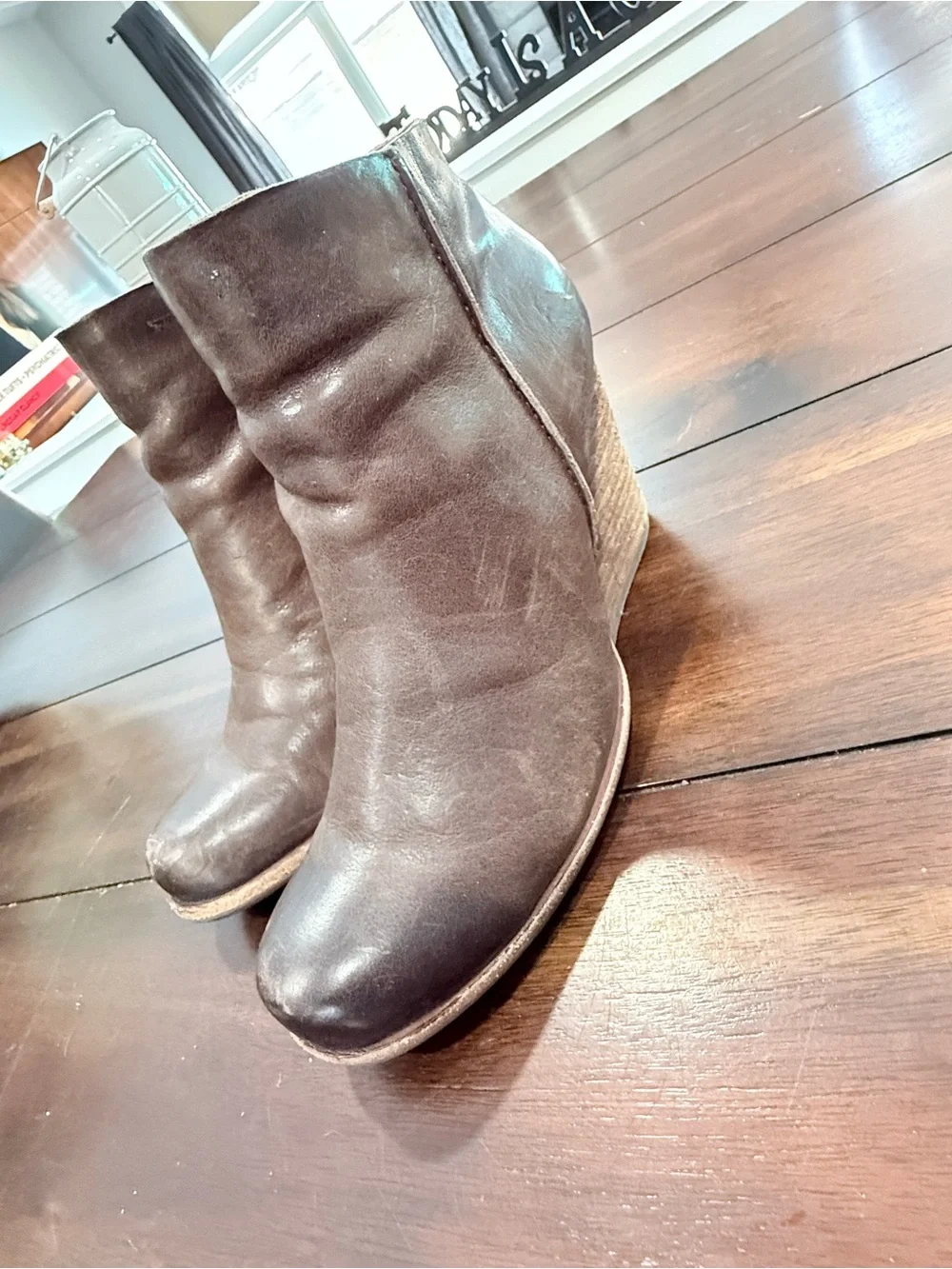 Kork-Ease Isa Brown Leather Buckle Zipper Moto Ankle Boots Booties, 7.5